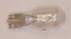 single contact, wedge base, clear mini light bulb